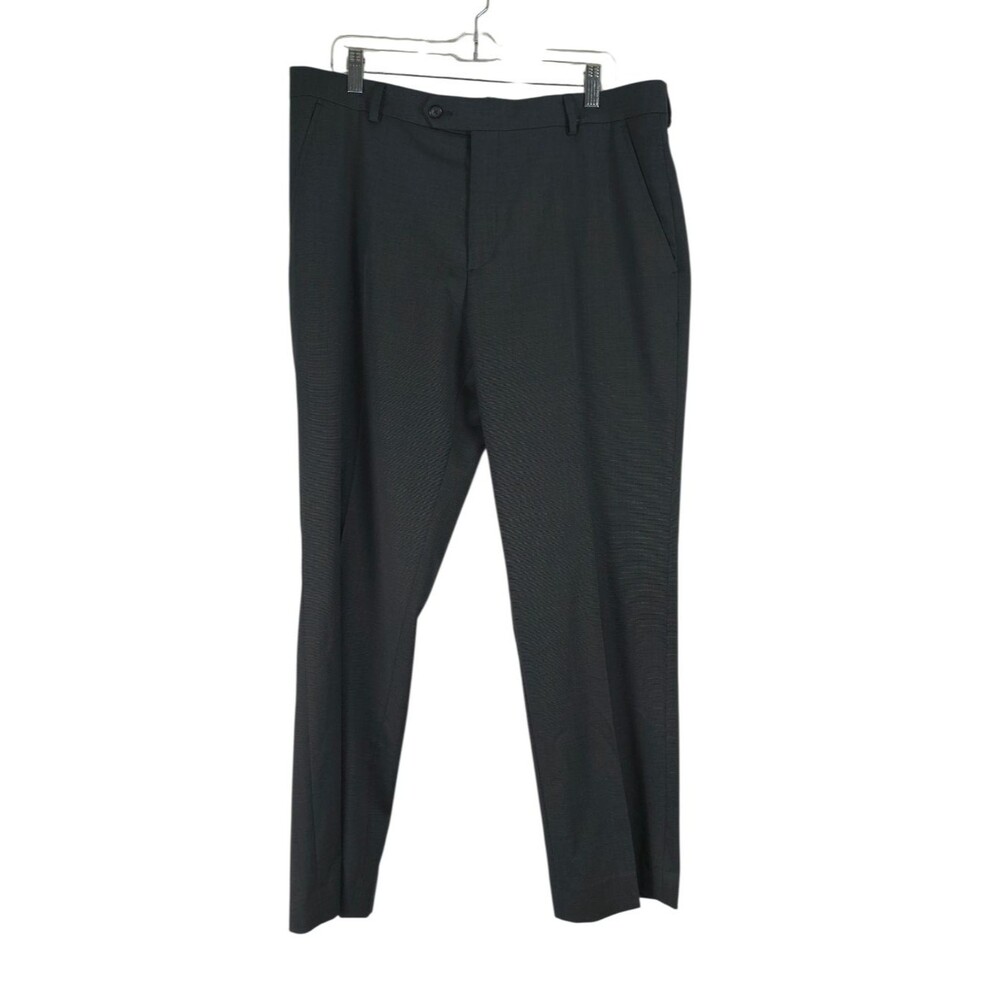 Stafford Dress Pants Mens 36x30 Charcoal Gray Classic Fit Wool Blend Pleated